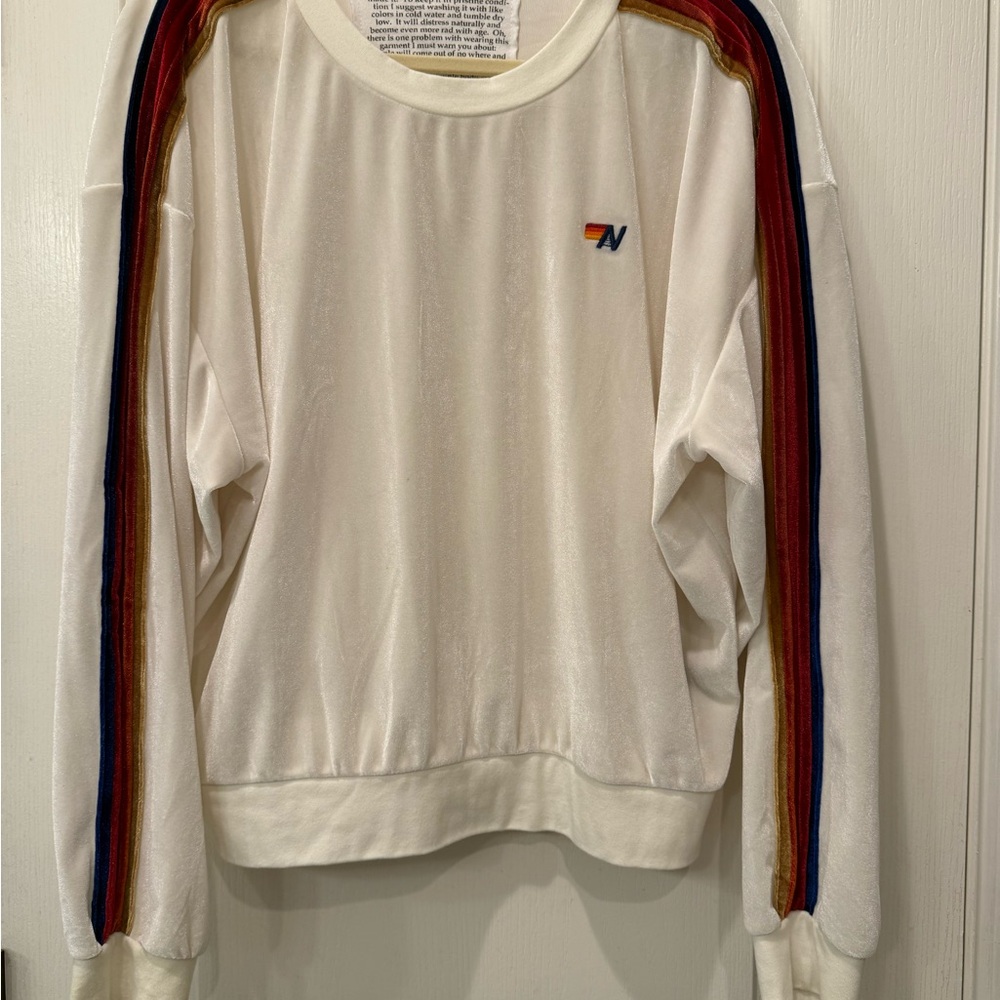 Aviator Nation White Pullover & sweats with Rainbow Stripes